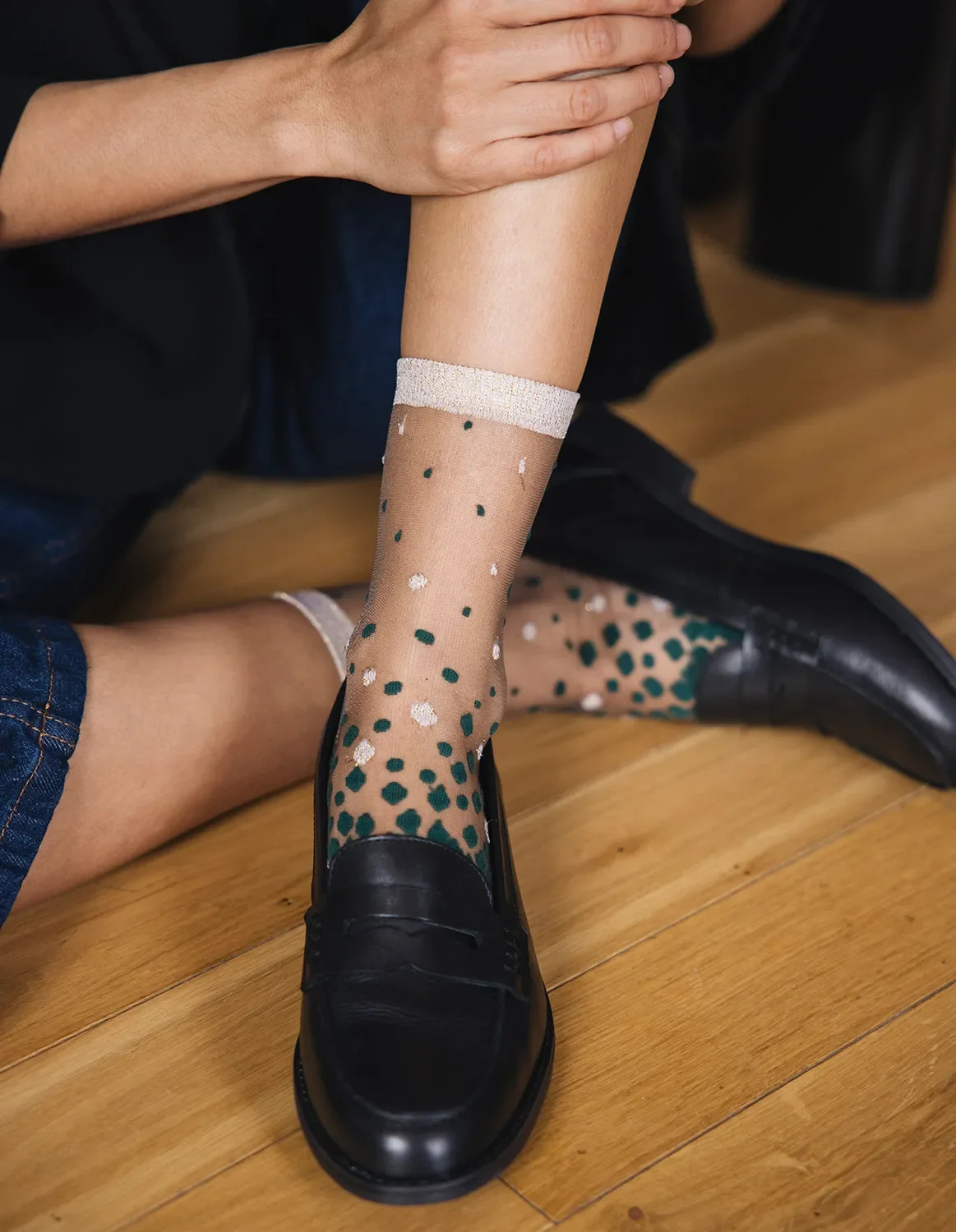 Chaussettes transparentes Nakameguro Émeraude, photo 8