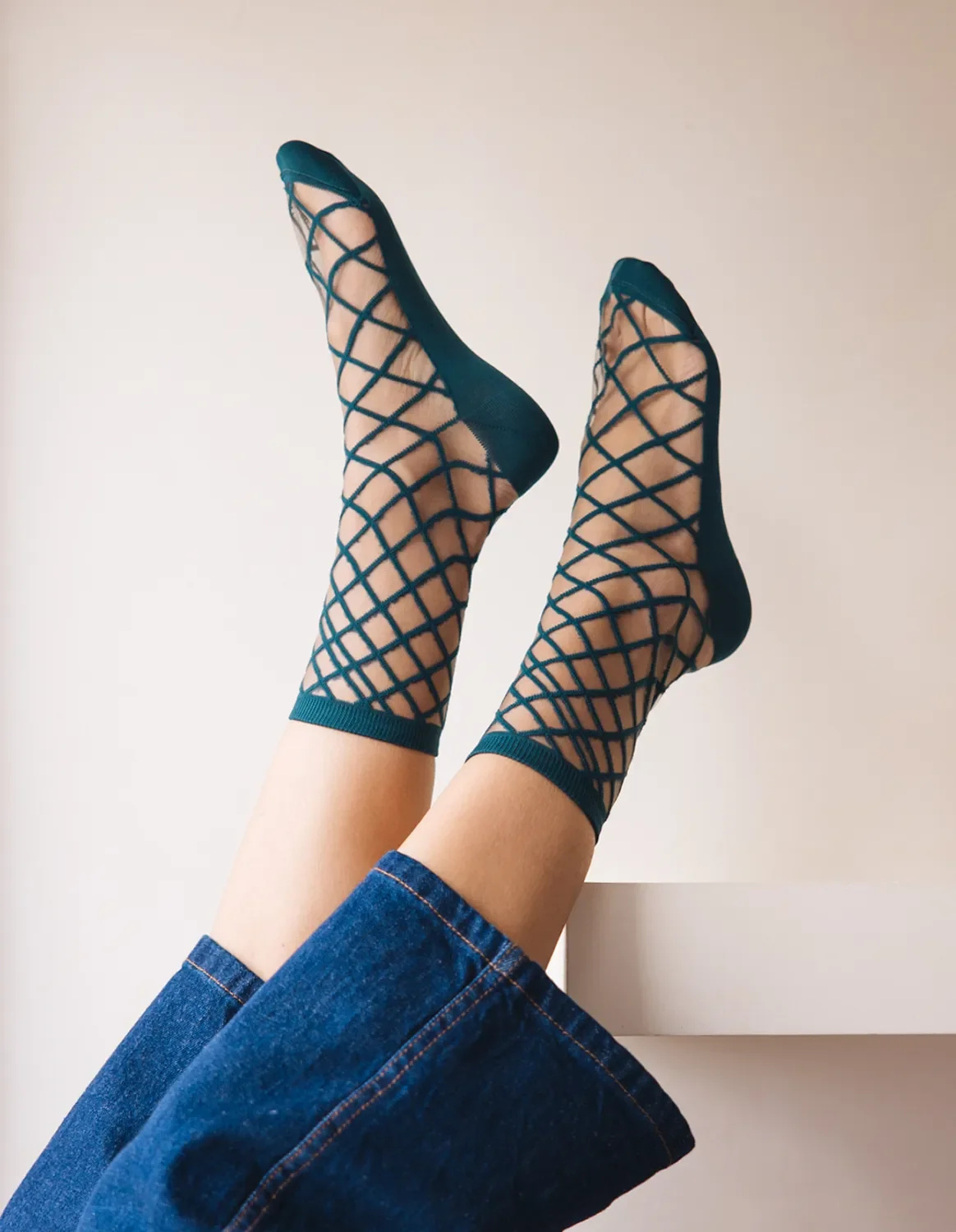 Chaussettes transparentes Brooklyn Bridge Forest, résille vert canard, photo 2