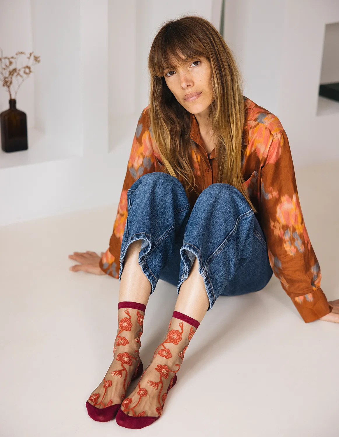 Chaussettes transparentes Blomst Corail portées, photo 3