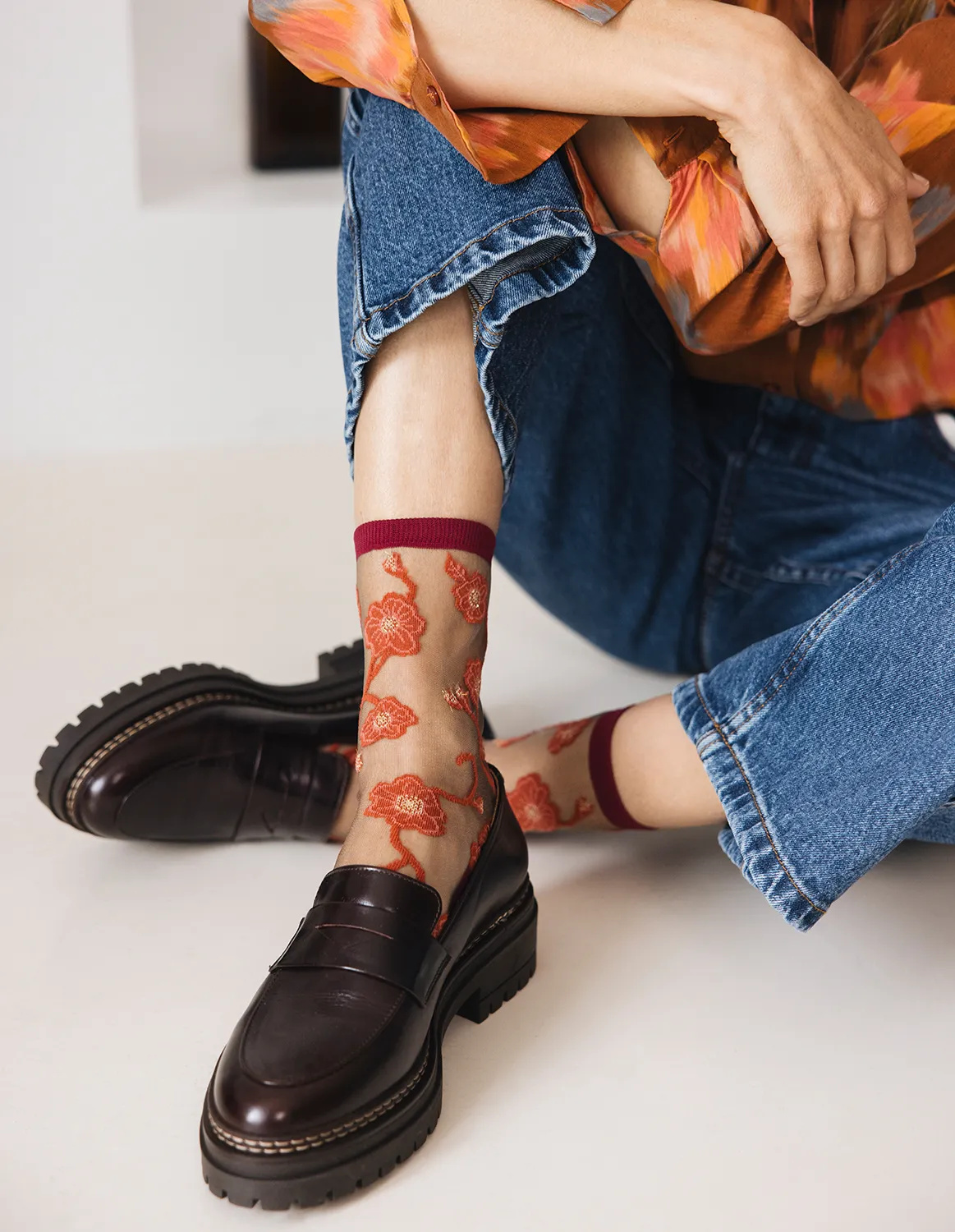 Chaussettes transparentes Blomst Corail, photo 4