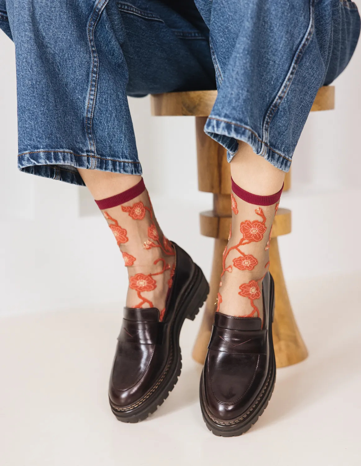 Chaussettes transparentes Blomst Corail, photo 6