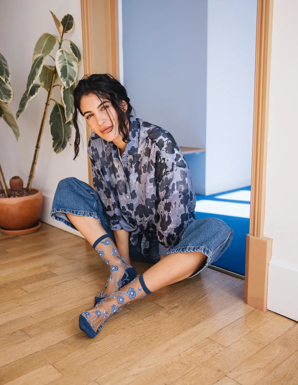 Chaussettes transparentes Blomst Denim, photo 5