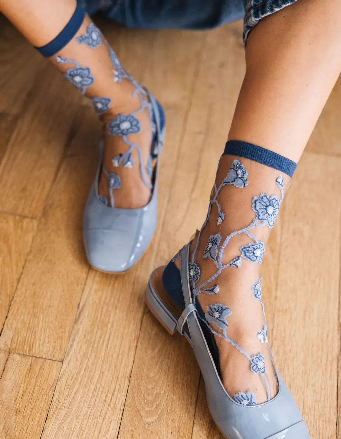 Chaussettes transparentes Blomst Denim, photo 7