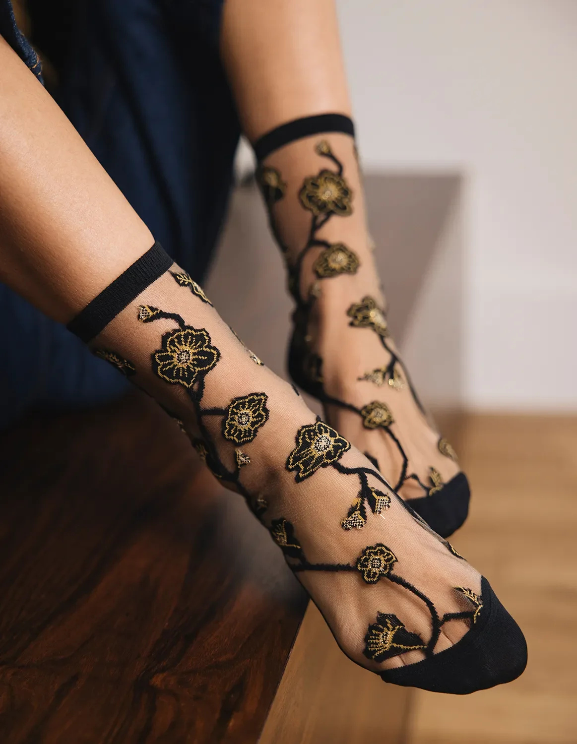 Chaussettes transparentes Blomst Gold