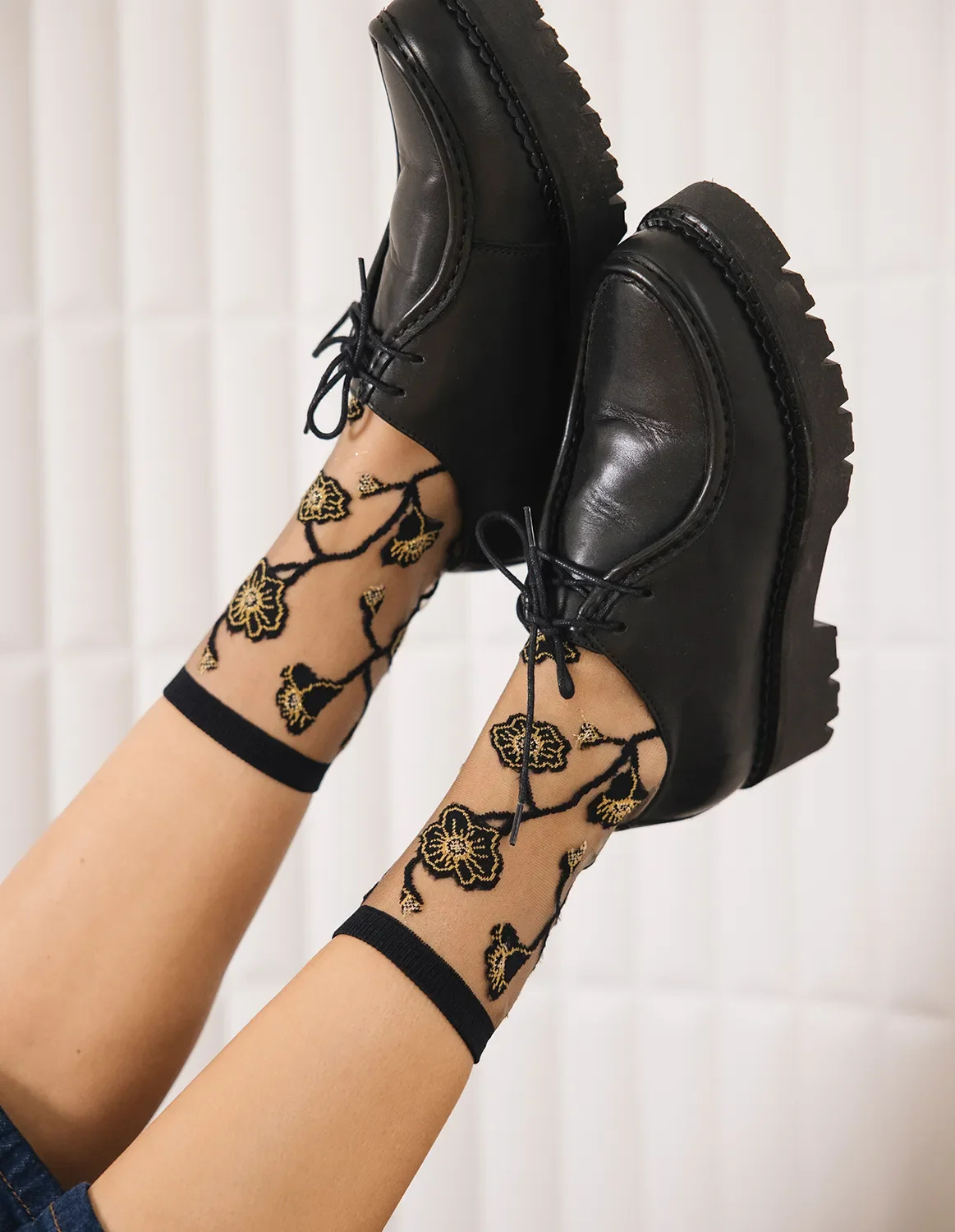Chaussettes transparentes Blomst Gold, photo 5