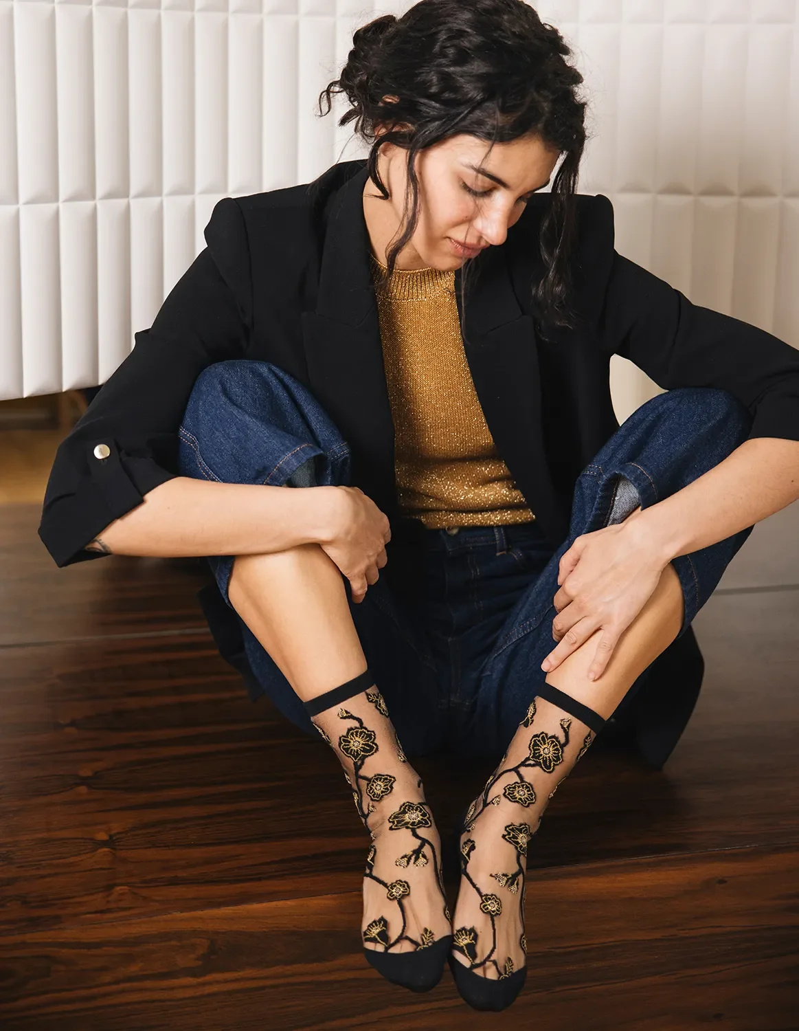 Chaussettes transparentes Blomst Gold, photo 6