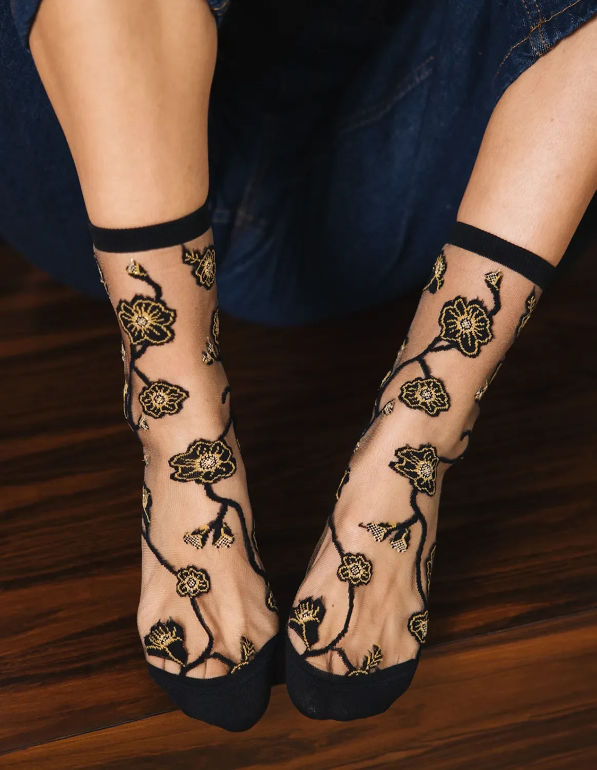 Chaussettes transparentes Blomst Gold, photo 7