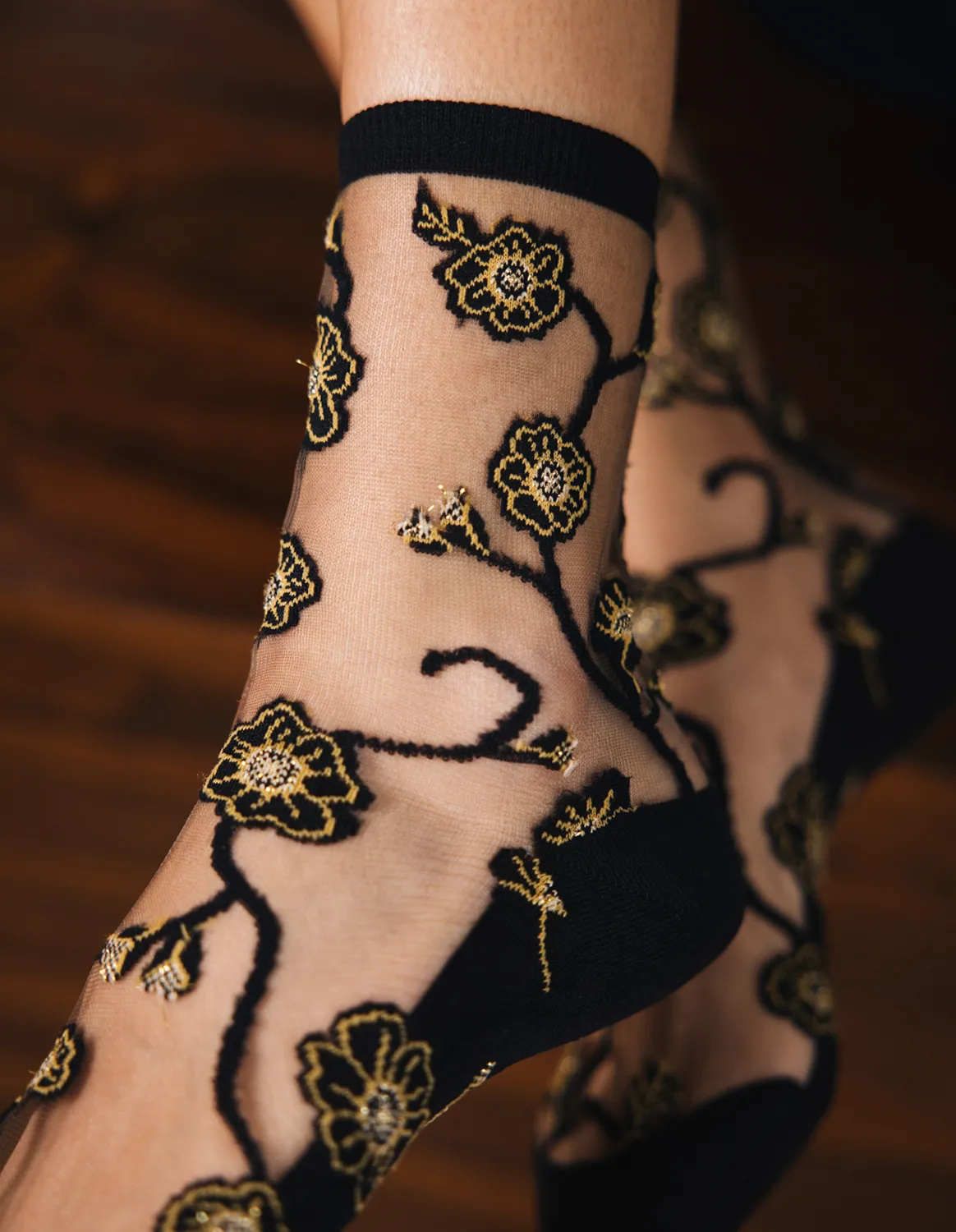 Chaussettes transparentes Blomst Gold, photo 8