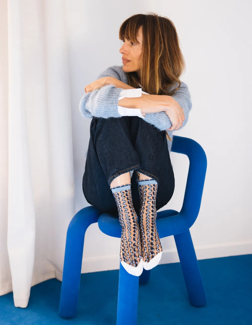 Chaussettes transparentes Cirkelbroen Bleu, motif seventies, photo 3