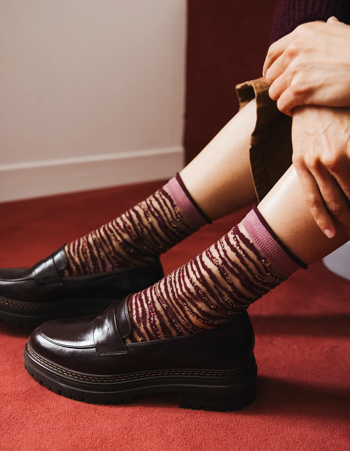 Chaussettes transparentes Oresund Bordeaux, photo 6