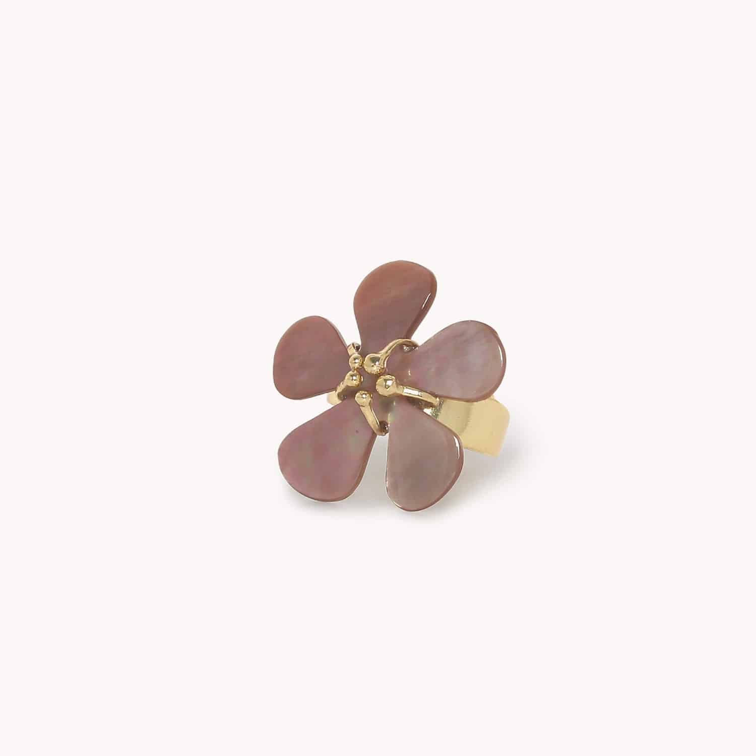 Petite bague ajustable fleur nacre brune - Belle de Nuit
