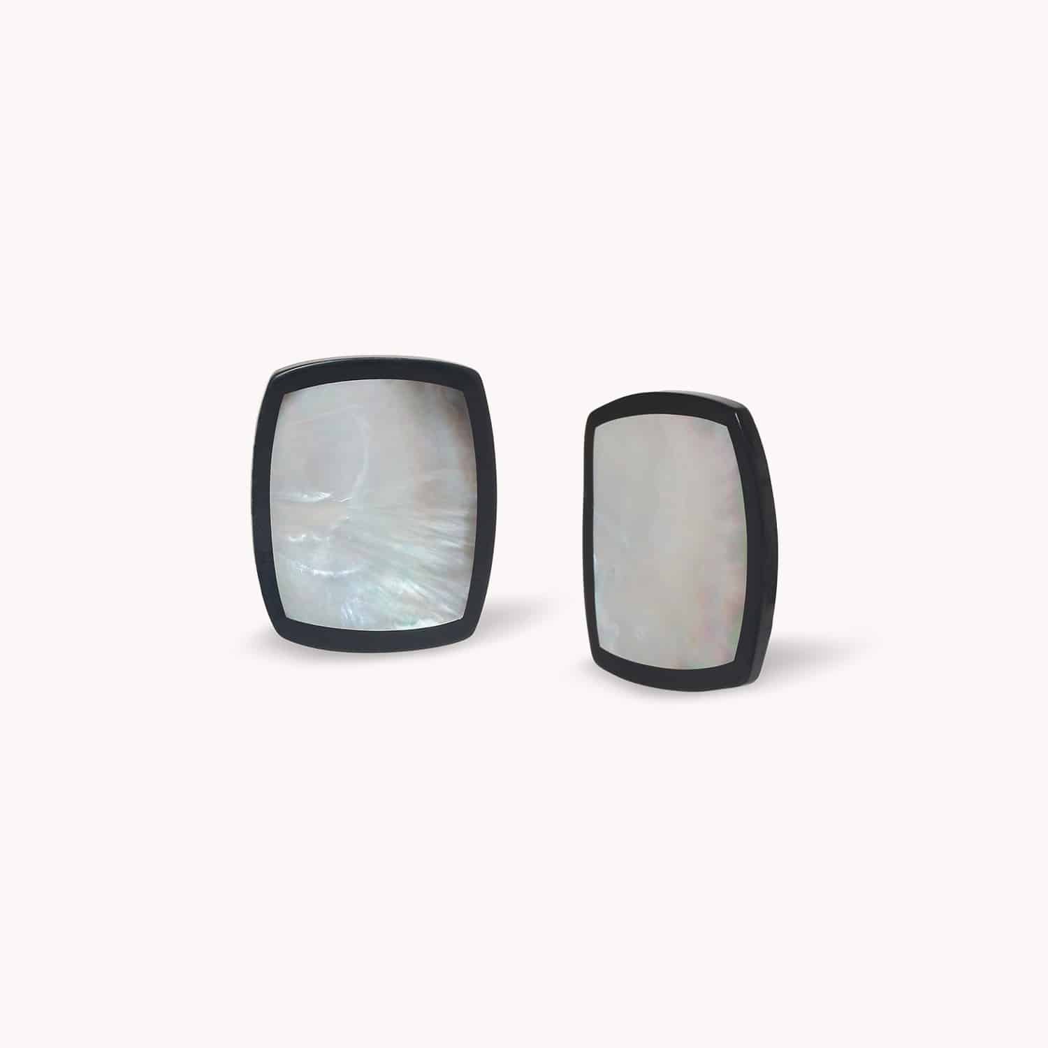 Boucles d\'oreilles poussoir rectangle nacre noire - Calypso