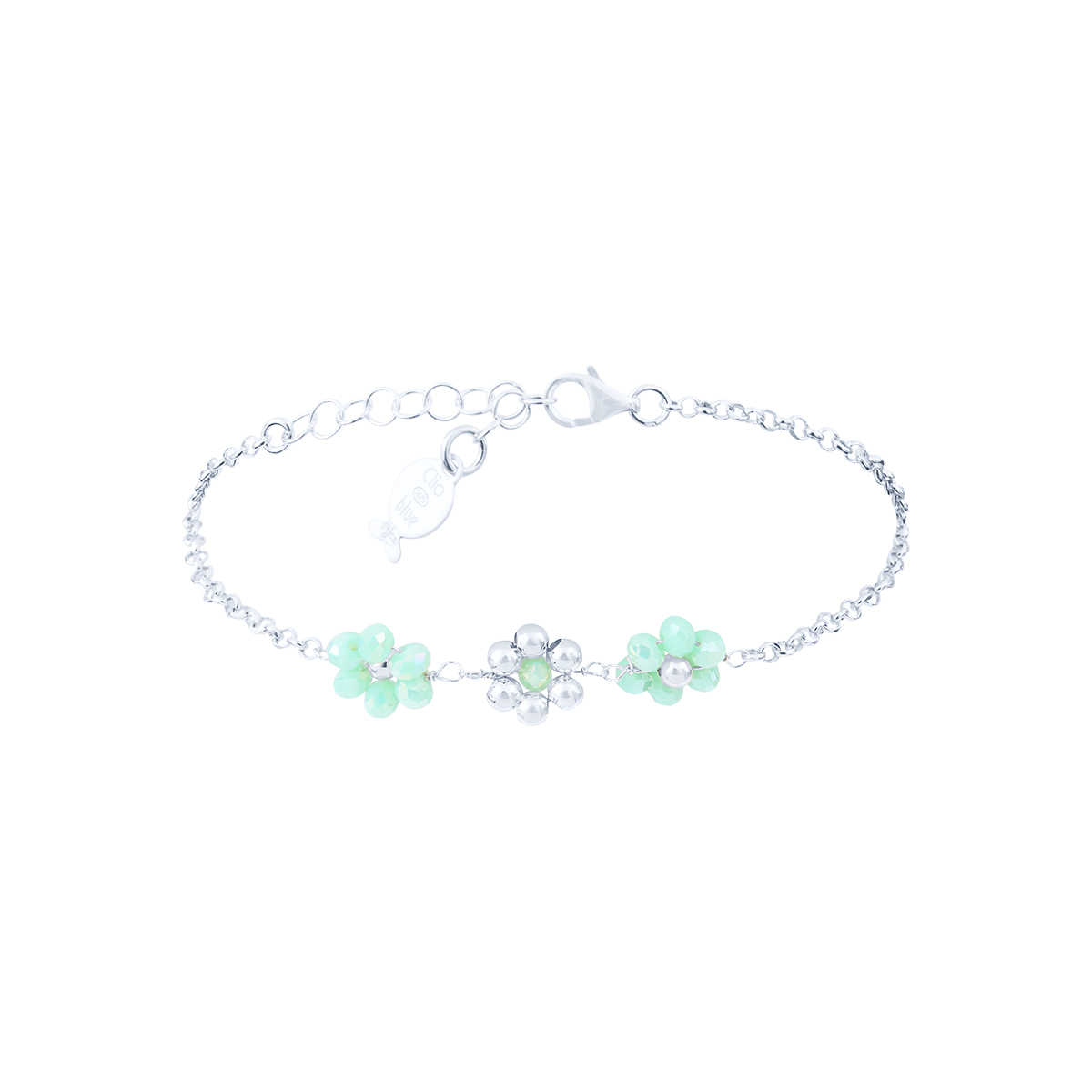 Bracelet Lilia Trois Fleurs Argent/Cristal Vert