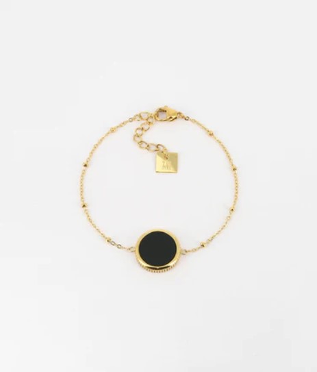 Bracelet Pearly - Acier doré & Onyx noir