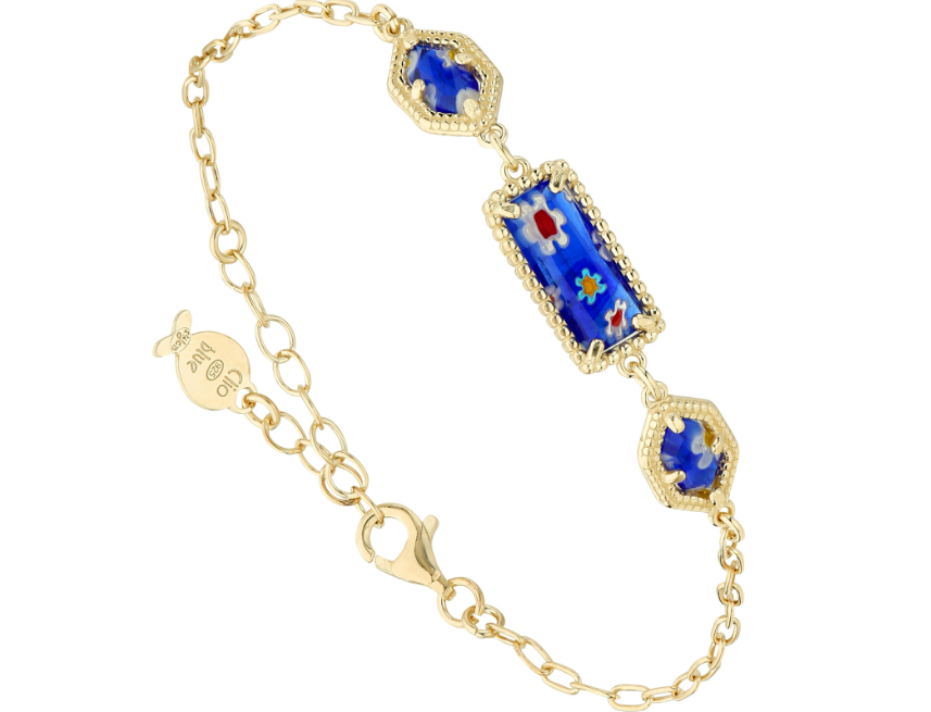 Bracelet Murano triple - Doré & Bleu
