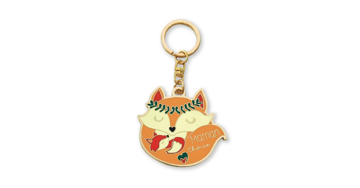 Porte-clés Métal Renarde Et Renardeau - Pochette Velours Incluse - Cadeau Mignon Et Original
