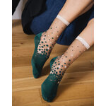 Chaussettes transparentes Nakameguro Émeraude à pois vert émeraude et dorés, Atelier St Eustache