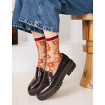 Chaussettes transparentes Blomst Corail, fleurs corail et paillettes dorées, photo 2