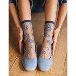 Chaussettes transparentes Blomst Denim à fleurs bleues et paillettes argentées, Atelier St Eustache