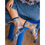 Chaussettes transparentes Blomst Denim, détail du motif floral, photo 4
