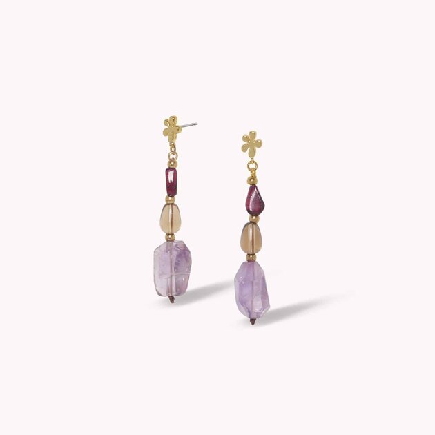 Boucles d'oreilles poussoir 3 perles améthyste Belle de Nuit Nature Bijoux