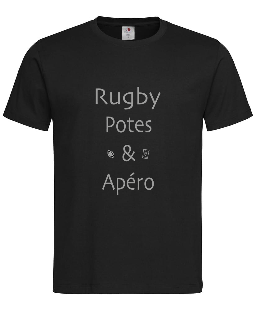tee shirt noir rugby potes et apéro gris clair site