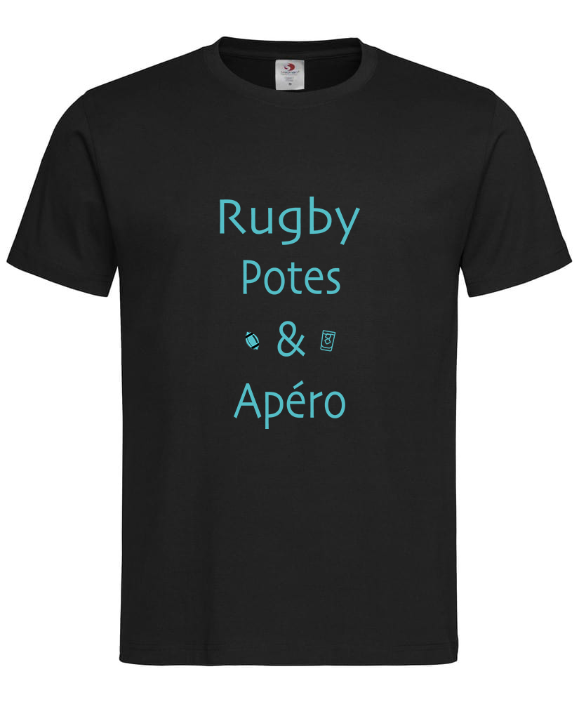 tee shirt noir rugby potes et apéro turquoise site