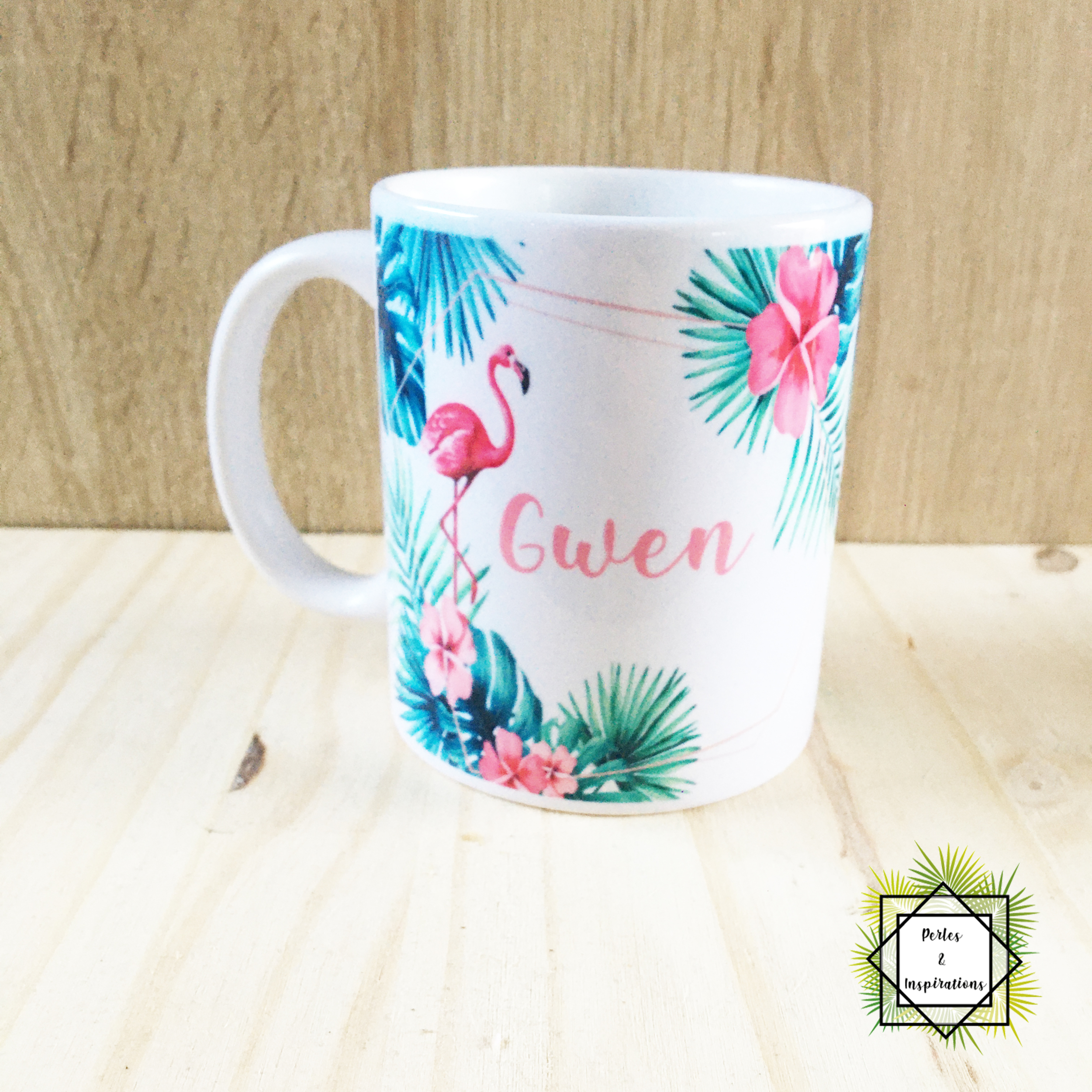 Mug Flamant rose tropical