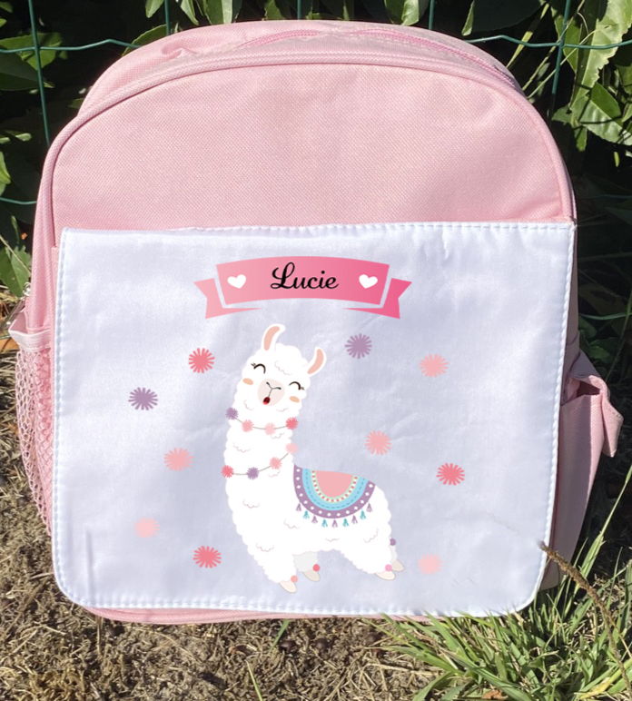 sac a dos personnalisé rose lama