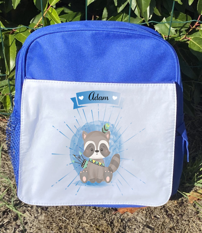 sac a dos personnalisé bleu raton laveur