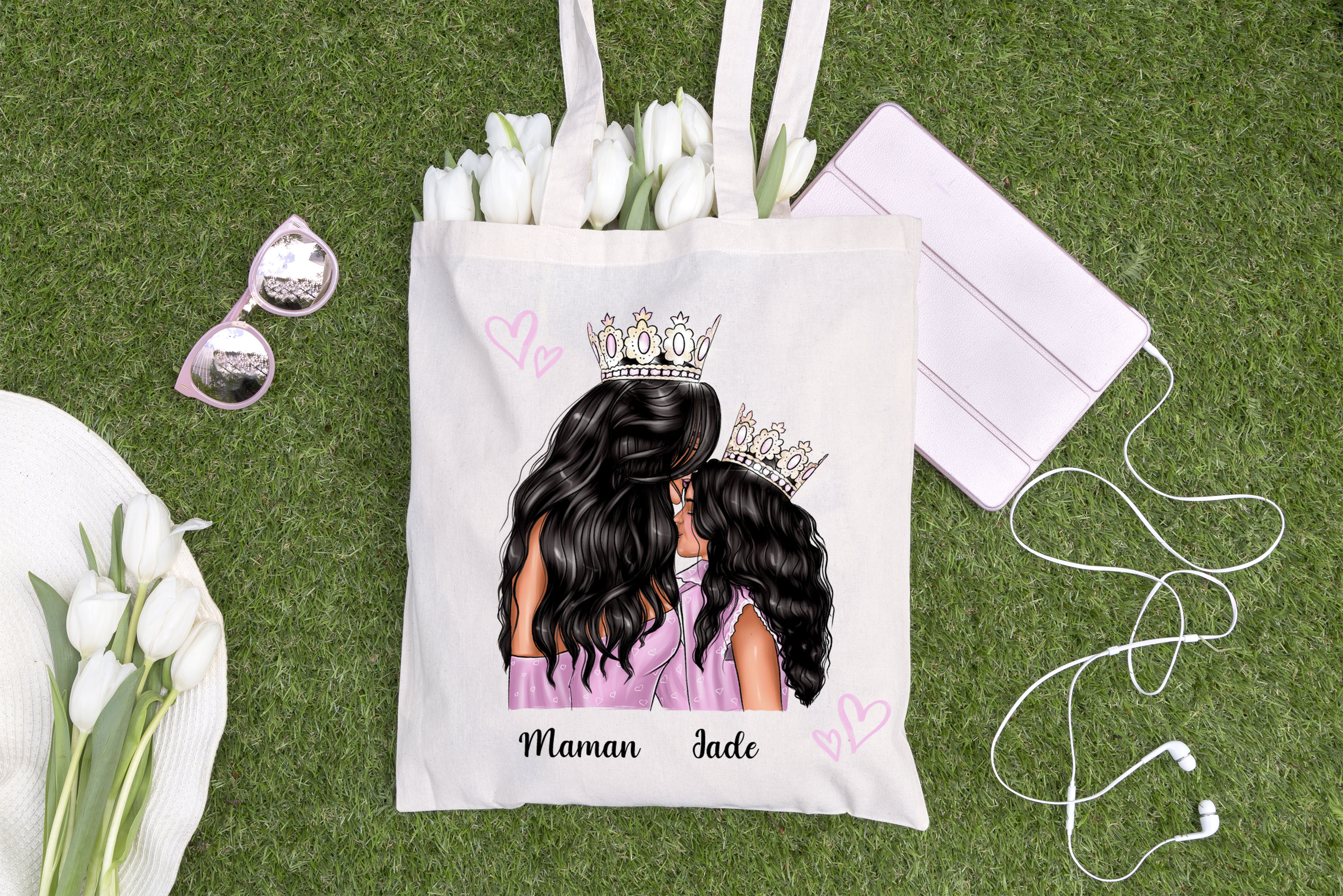 tote bag mere fille princesse brune site