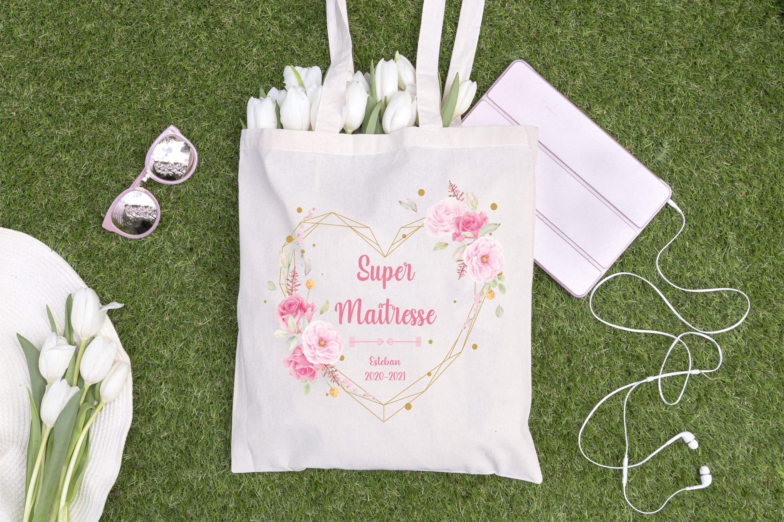 tote bag maitresse coeur fleuri site