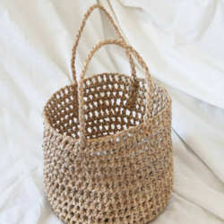 La Vannerie D'Aujourd'hui Couffin Palmier Sac Tour Avec Bordure Cuir - Grand Format Élégant