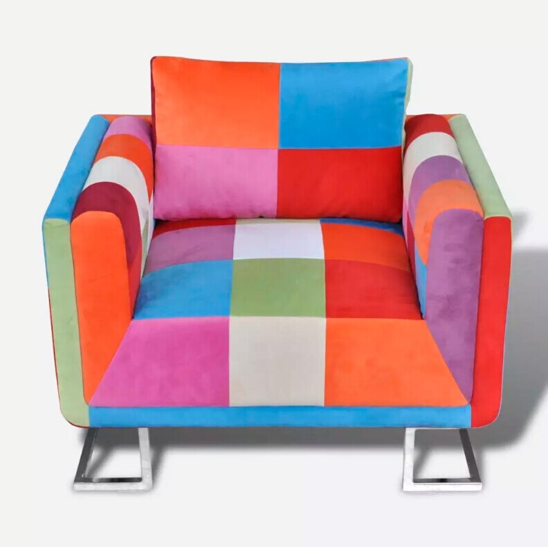 VidaXL-fauteuil-Cube-avec-pieds-chrom-s-Patchwork-Design-tissu-color-Patchwork-salon-chambre-chaises-meubles