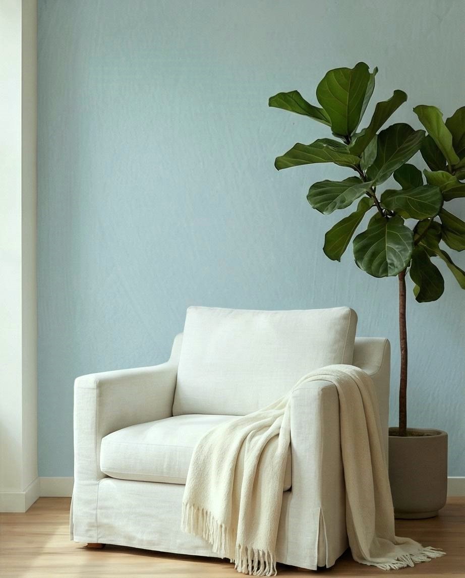 intérieur peint à la chaux bleu clair