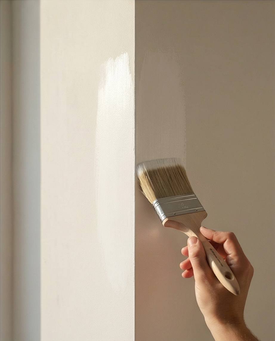 application de chaux blanche sur peinture