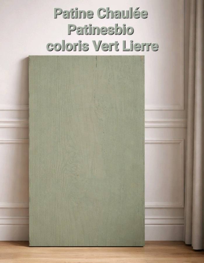 peinture chaux et patine sur boiserie coloris Vert Lierre