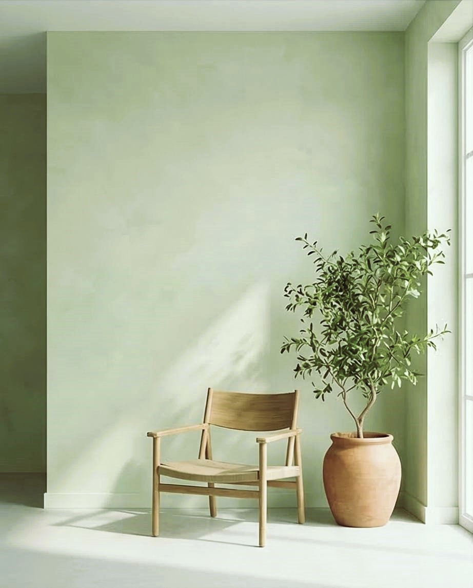 intérieur peint à la chaux vert clair