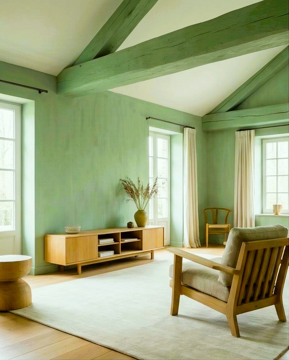 chaux peinture épaisse pour poutres coloris vert menthe sauvage