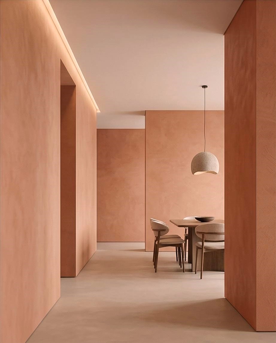 interieur peint a la chaux rose peche