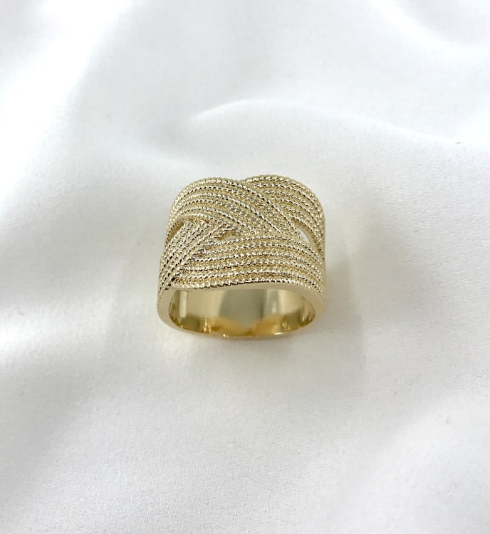 Bague Tressy plaqué or tresse texturée rainurée