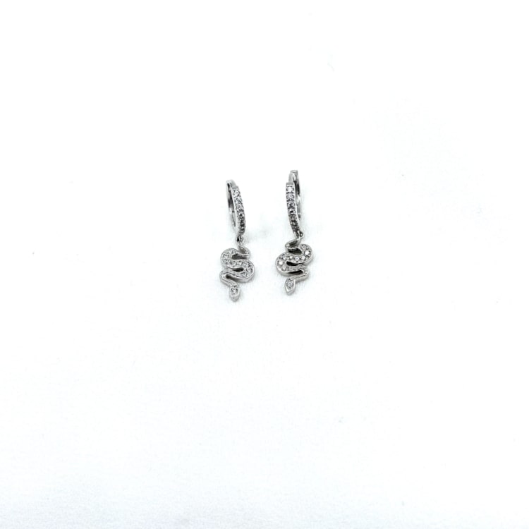 Boucles doreilles Kaa:Mini créoles serpent serties doxydes de zirconium. En argent 925 rhodié