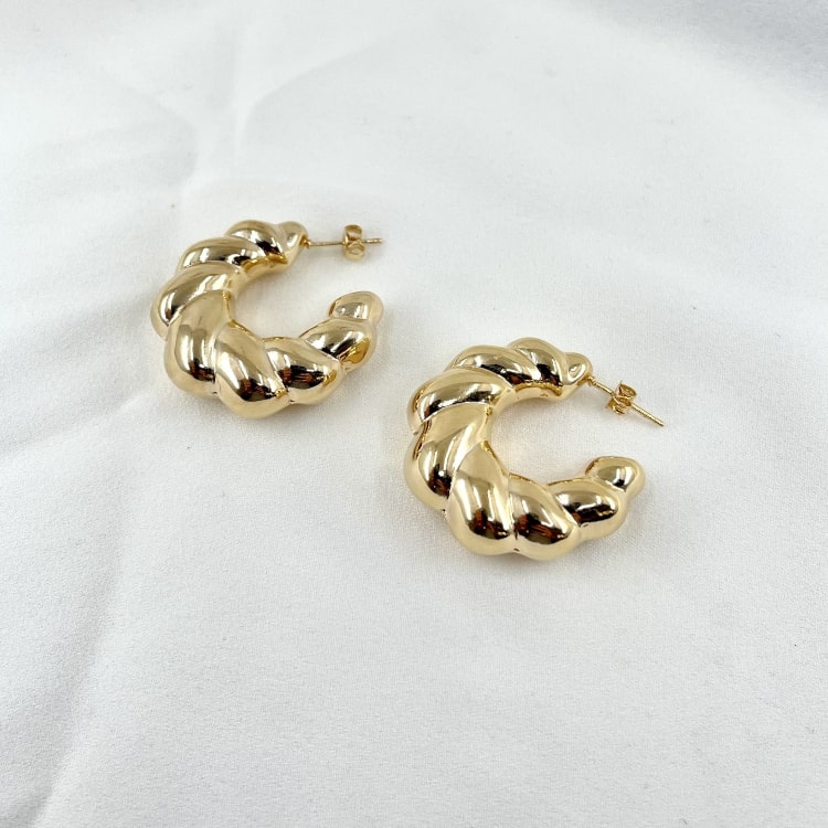 Creoles Natacha : de jolies boucles doreilles épaisses aux détails torsadés. En plaqué or 3 microns 18 carats