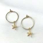 boucles d'oreilles créoles en plaqué or 3 microns pendentif étoile de mer