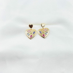 Boucles d'oreilles Joey: de jolis cœurs incrustés d'oxydes de zirconiums colorés. En plaqué or 3 microns 18 carats.