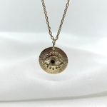 Collier Sacha plaqué or médaillon pendentif rond œil onyx noir protection plusieurs longueurs