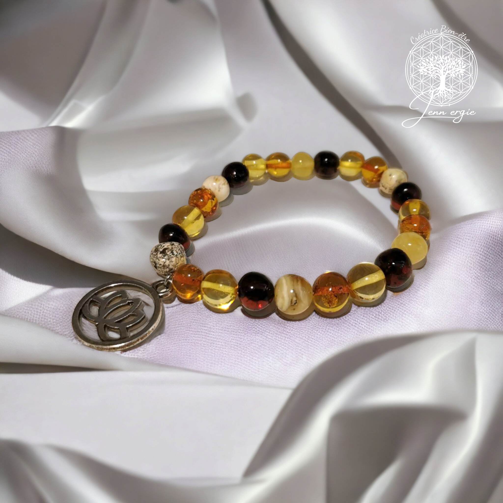 Bracelet Ambre Multicolore A & Lotus Sacré Jenn\'Ergie
