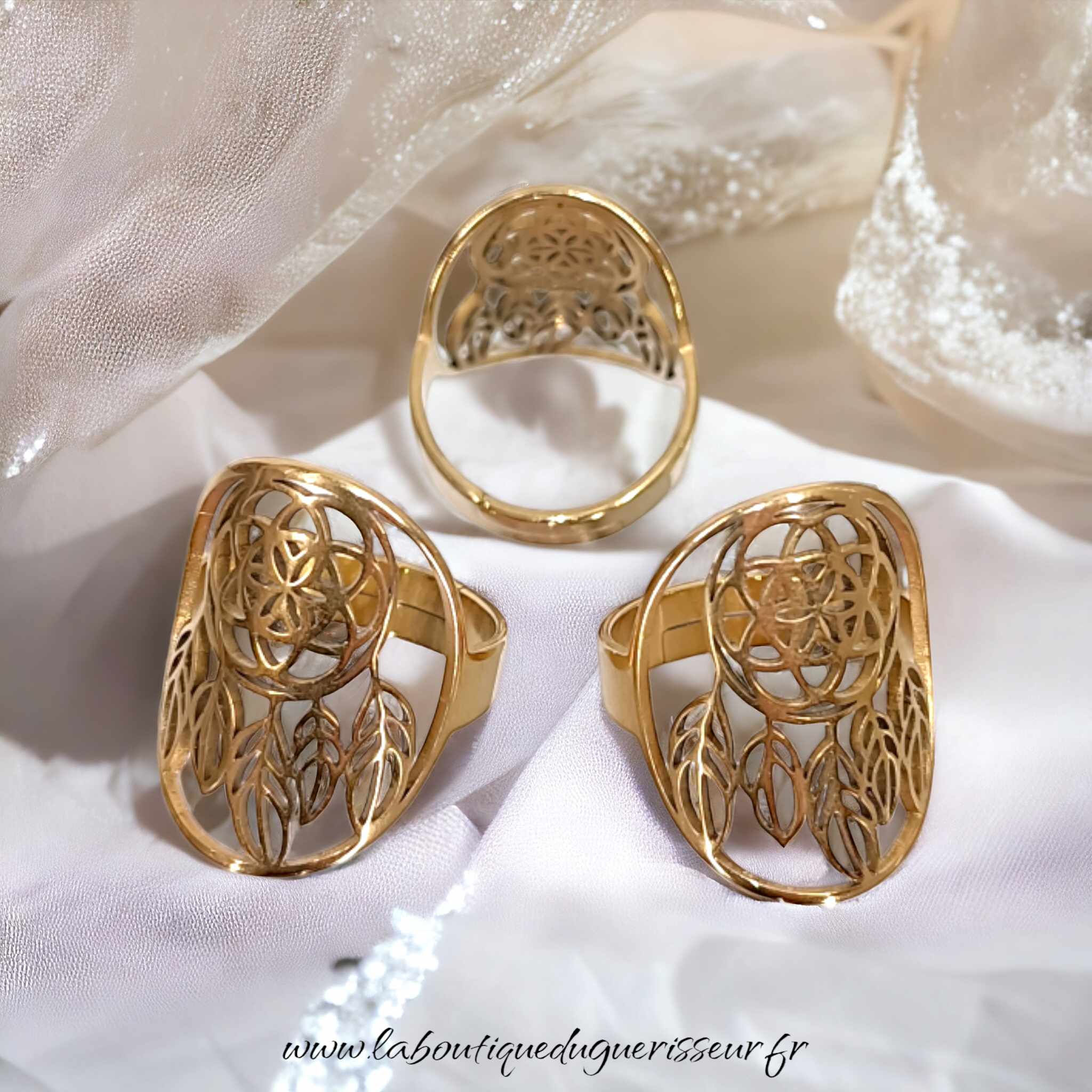 Bague Inox Plaquée Or Attrape-Rêves – Réglable