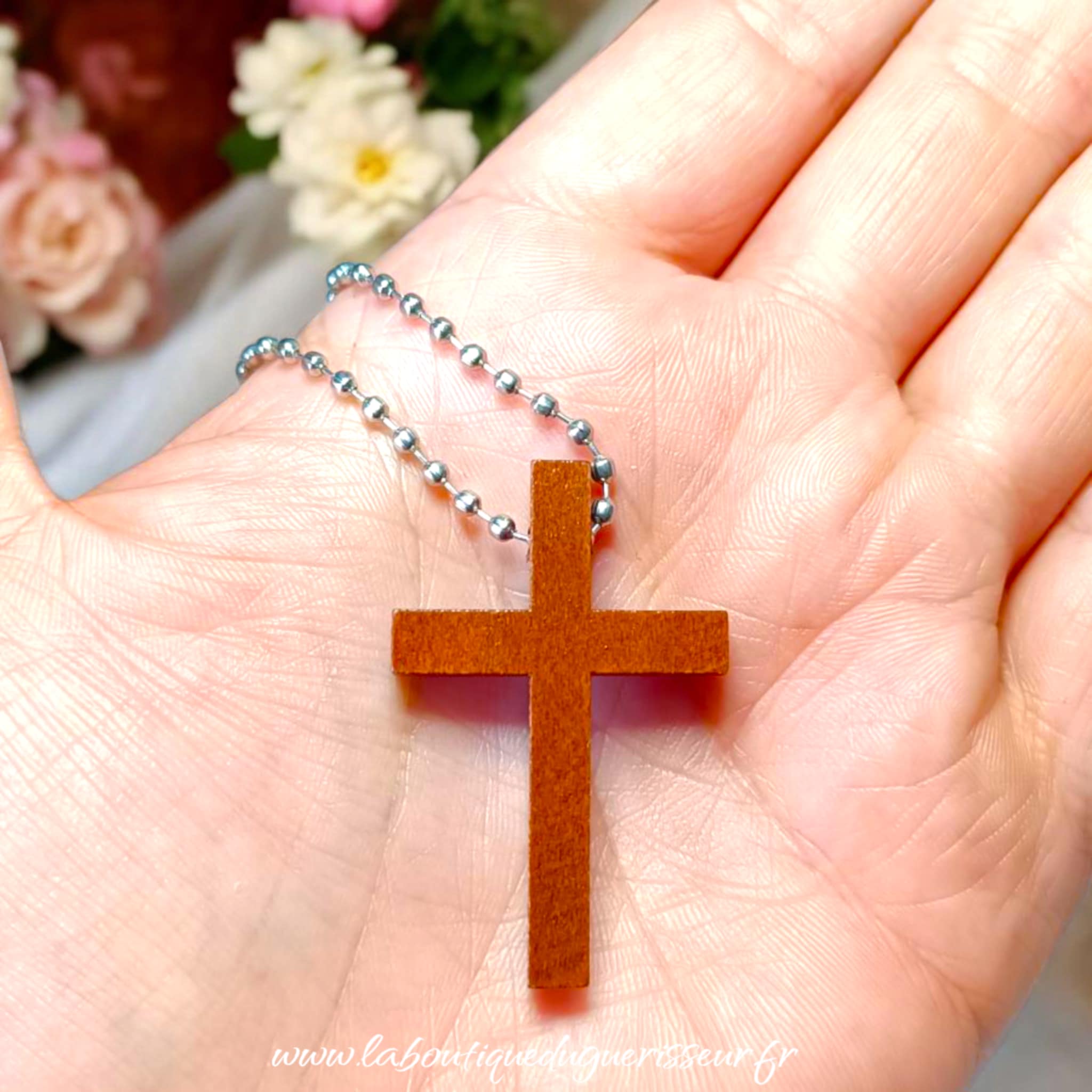 Porte-clé en Bois – Croix de Jésus - Protection & Foi