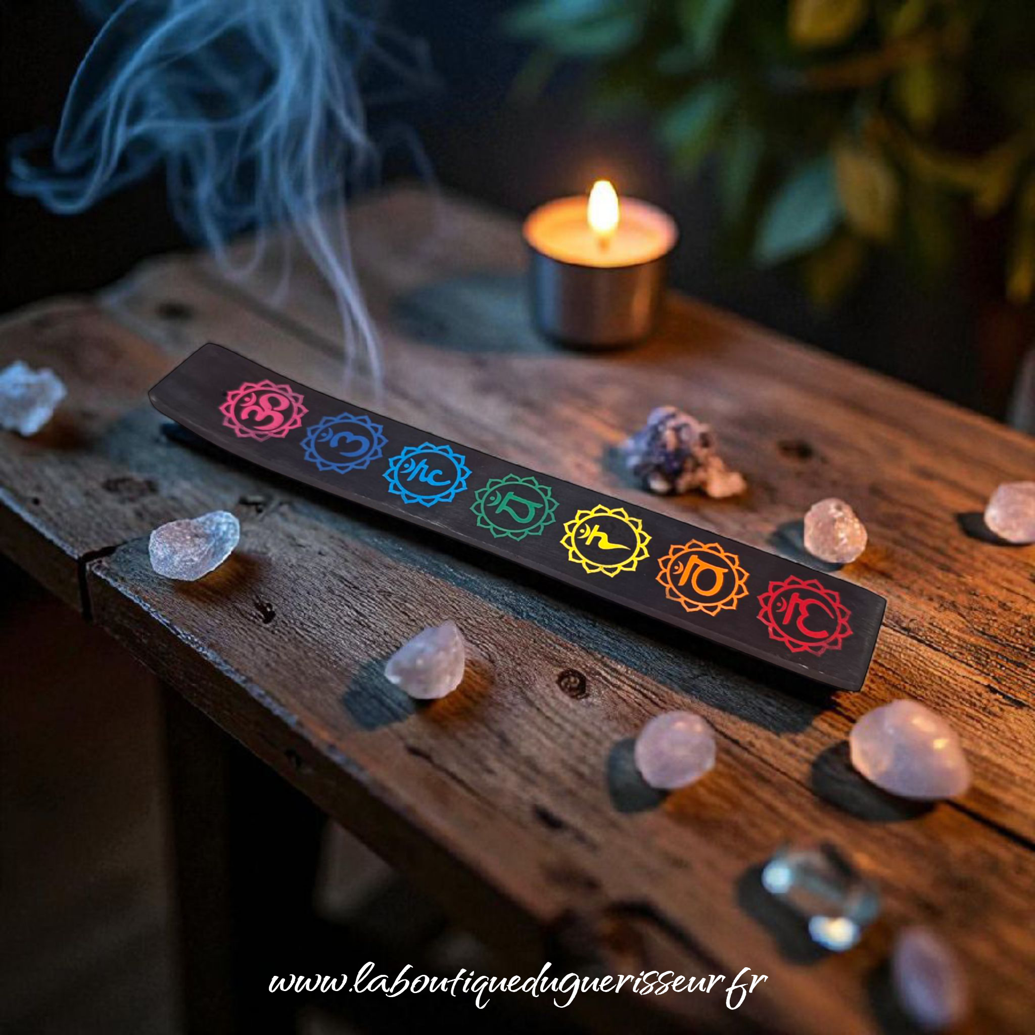 Porte Encens en Bois – 7 Chakras